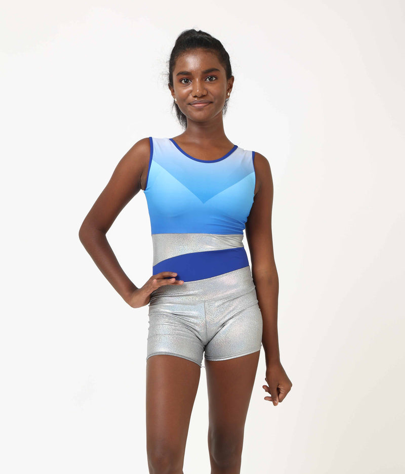 Royal Blue Ombre Workout Leotard and Shorts Combo