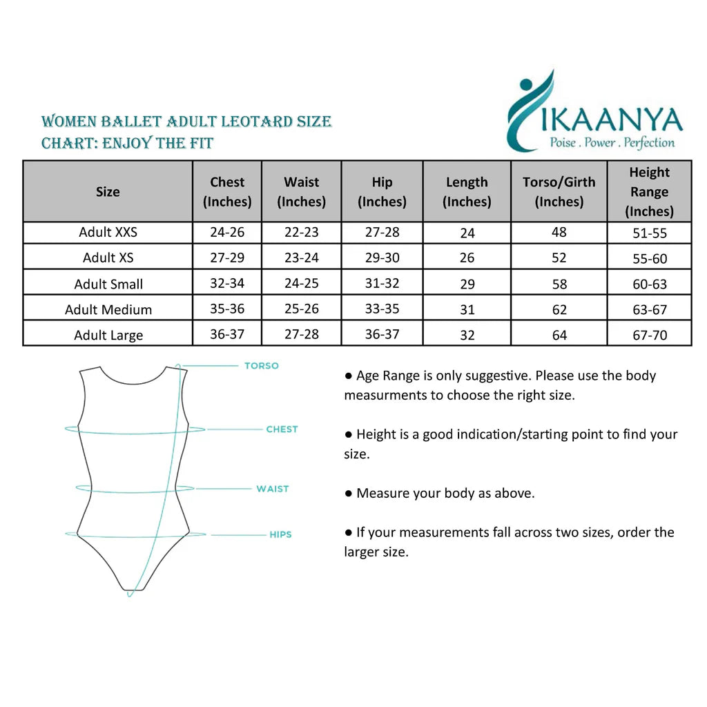 Size chart for LUNA | Tank Leotard - Blue