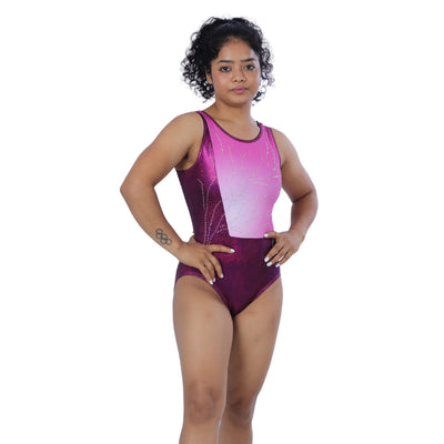 Metallic Megenta Embellished Gymnastics Leotard