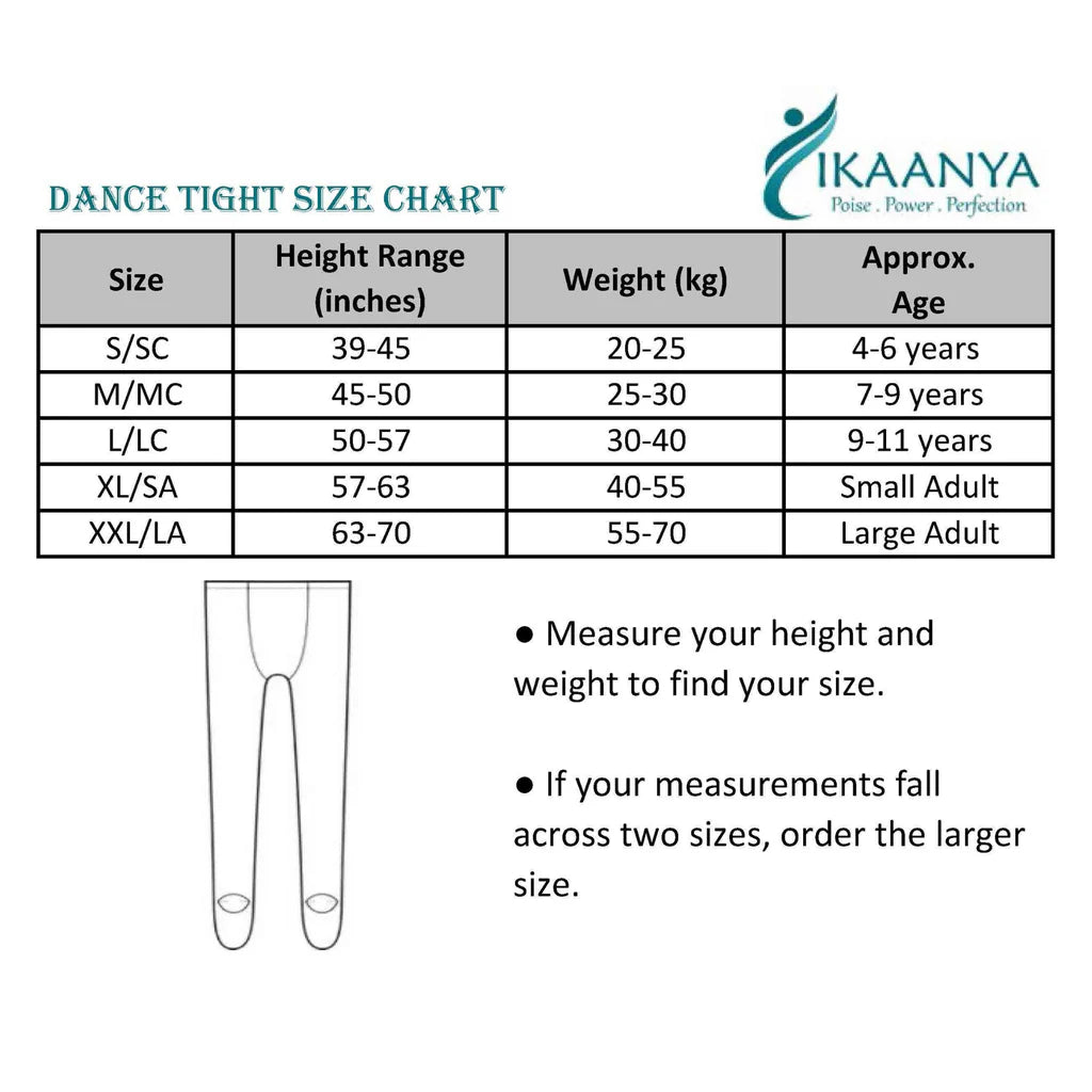 Size chart for Shiny Tights