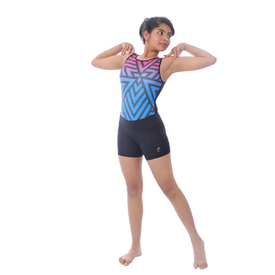 Geometric Ombre Multicolor Leotard with Matte Shorts