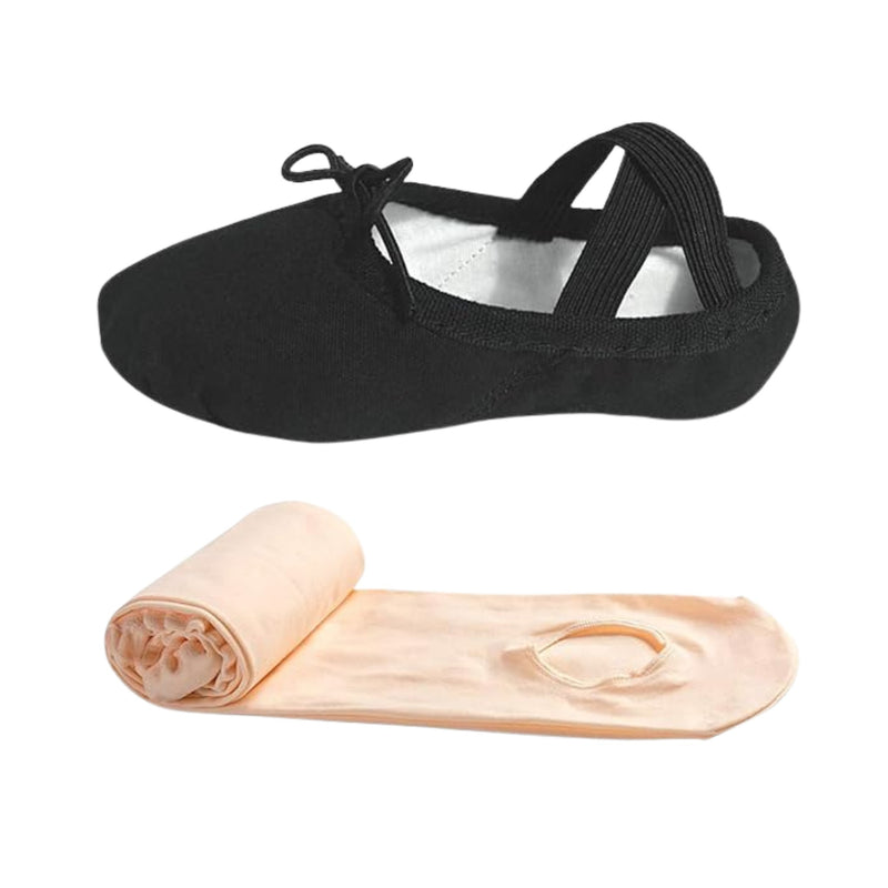 Combo - Unisex Split Sole Ballet Canvas Flats/Shoes + Ultra Soft Convertible Tights for Ballet