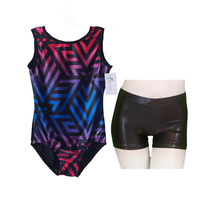 Geometric Ombre Multicolor Leotard with Shorts