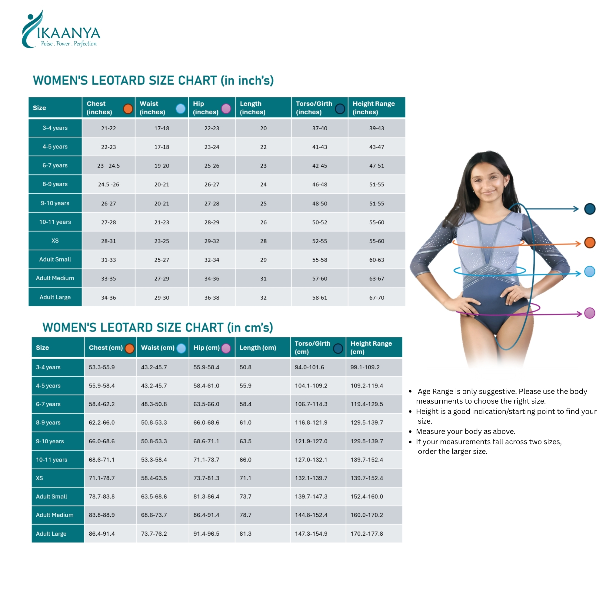 Size chart for STARLIT | Metallic Leotard