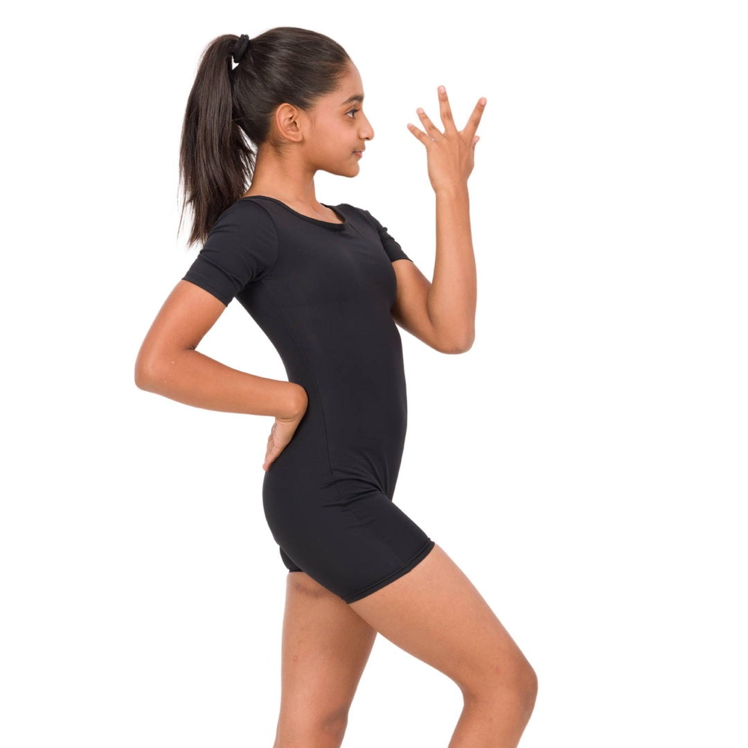 Black Short Sleeves Unitard