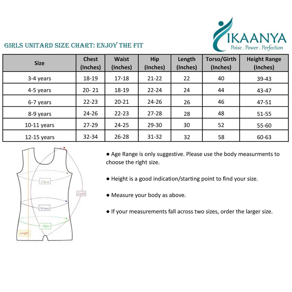 Size chart for PINKALICIOUS | Printed Unitard