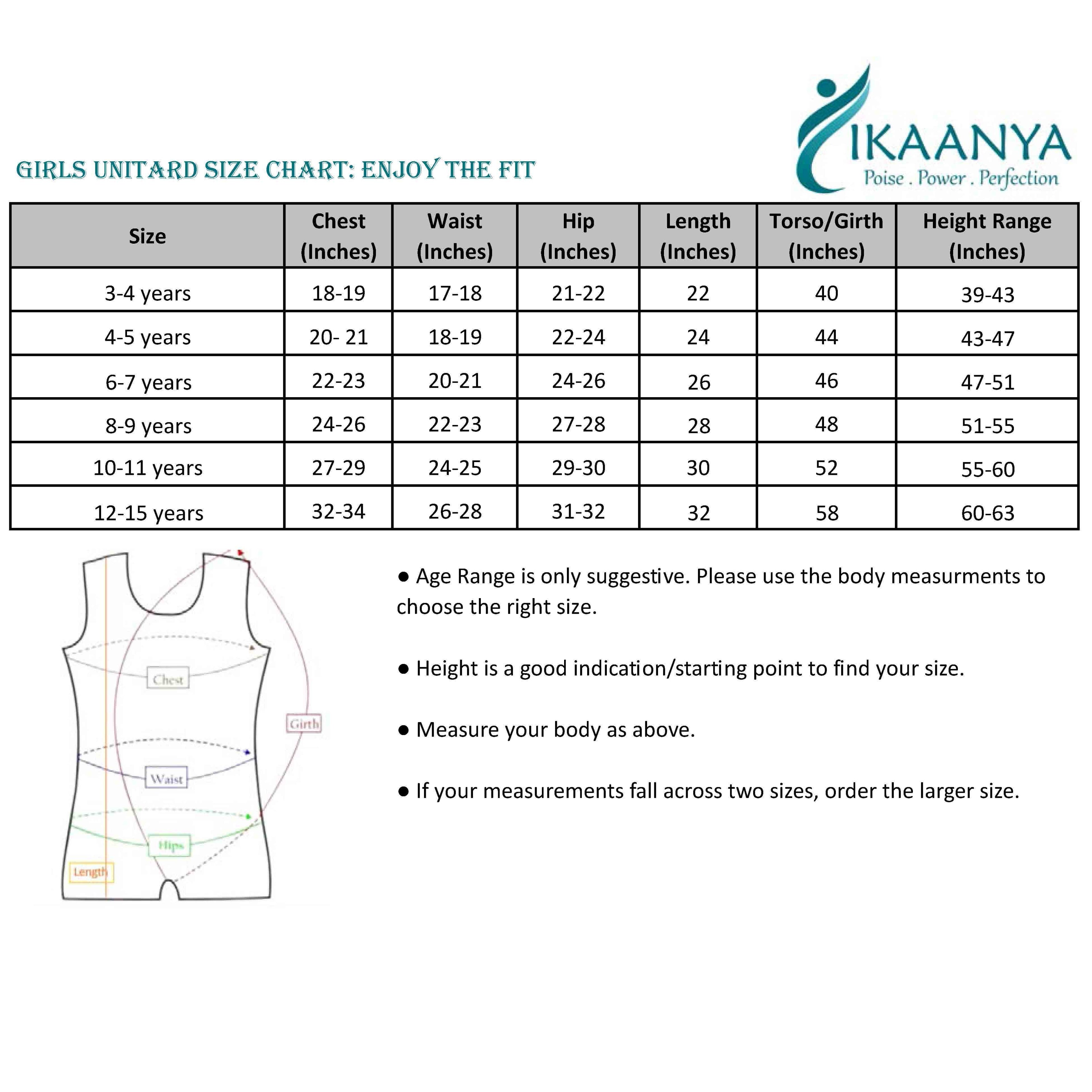 Size chart for JELLY | Printed Unitard