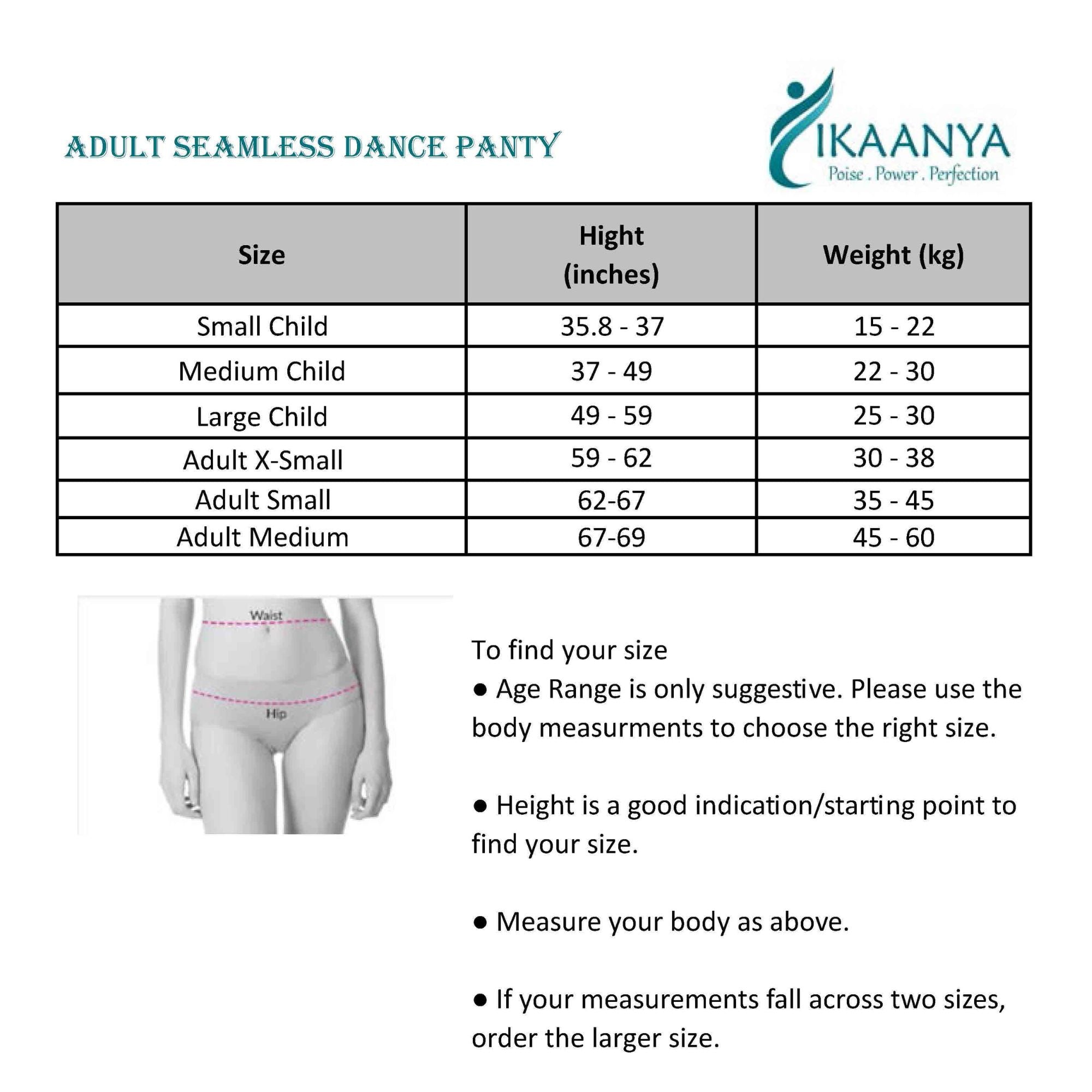 Size chart for Seamless Leotard Panty