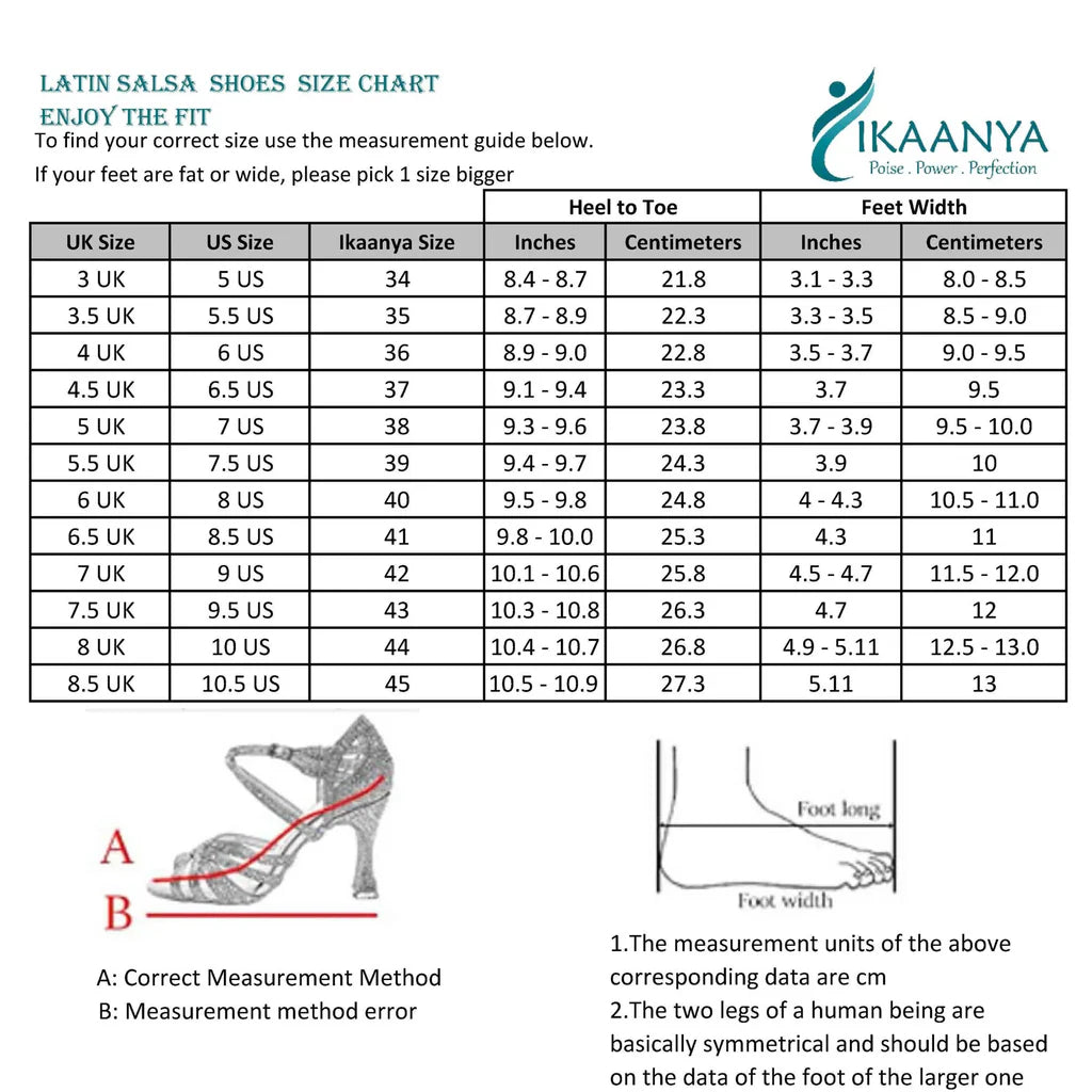 Size chart for Cuban Dance Heels 3 cm | BISCOTTI