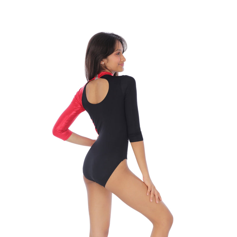 Long Sleeve Color Block Rhinestones Leotard