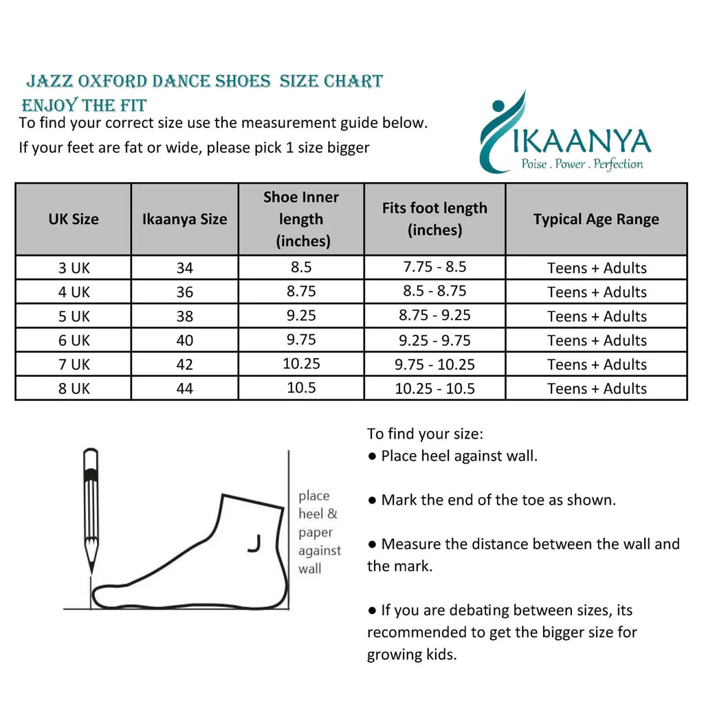 Size chart for Toe Cushion Pads