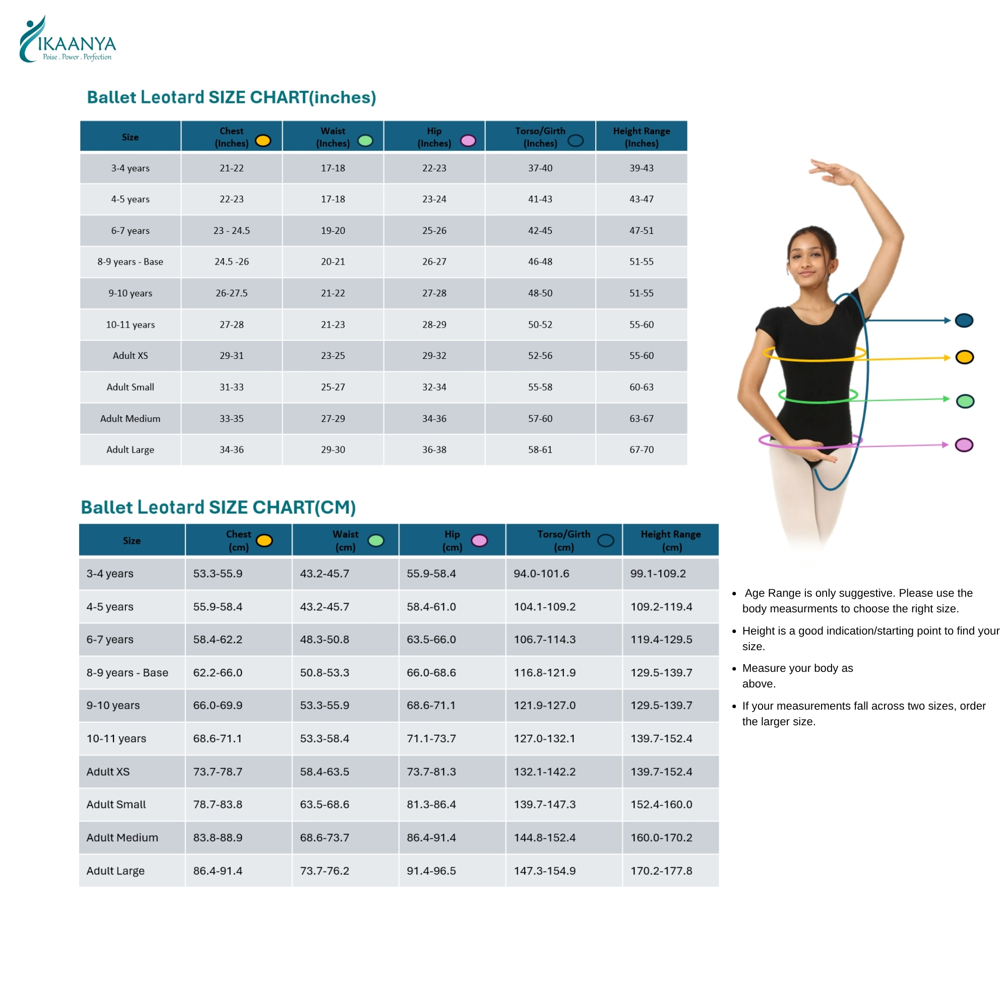 Size chart for GRACE | Tank Leotard - Peach