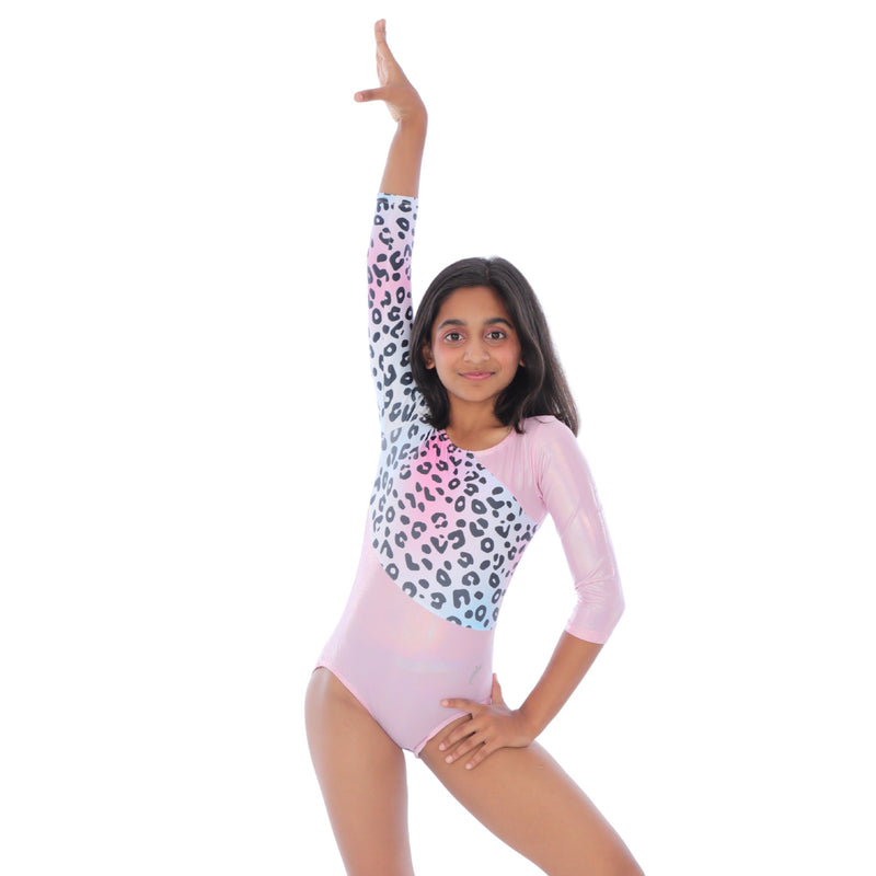 Leopard Print Shiny Gymnastics long sleeves Leotard