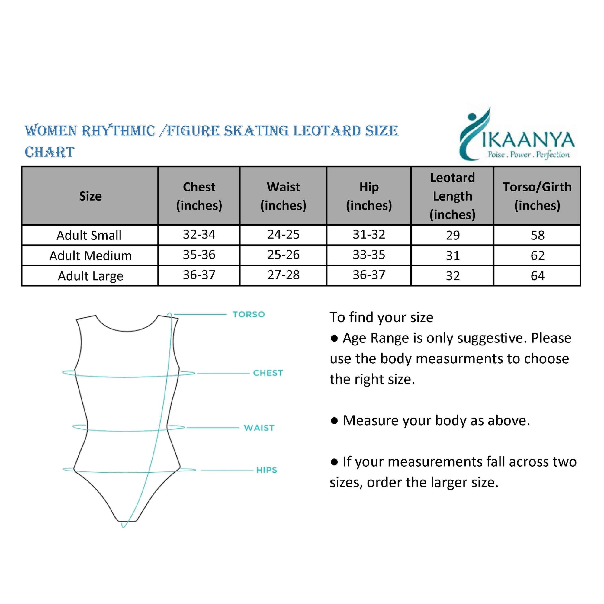 Size chart for Sheer sleeves Gymnastics Dress