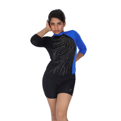 Long Sleeves Color Block Leotard with Shorts