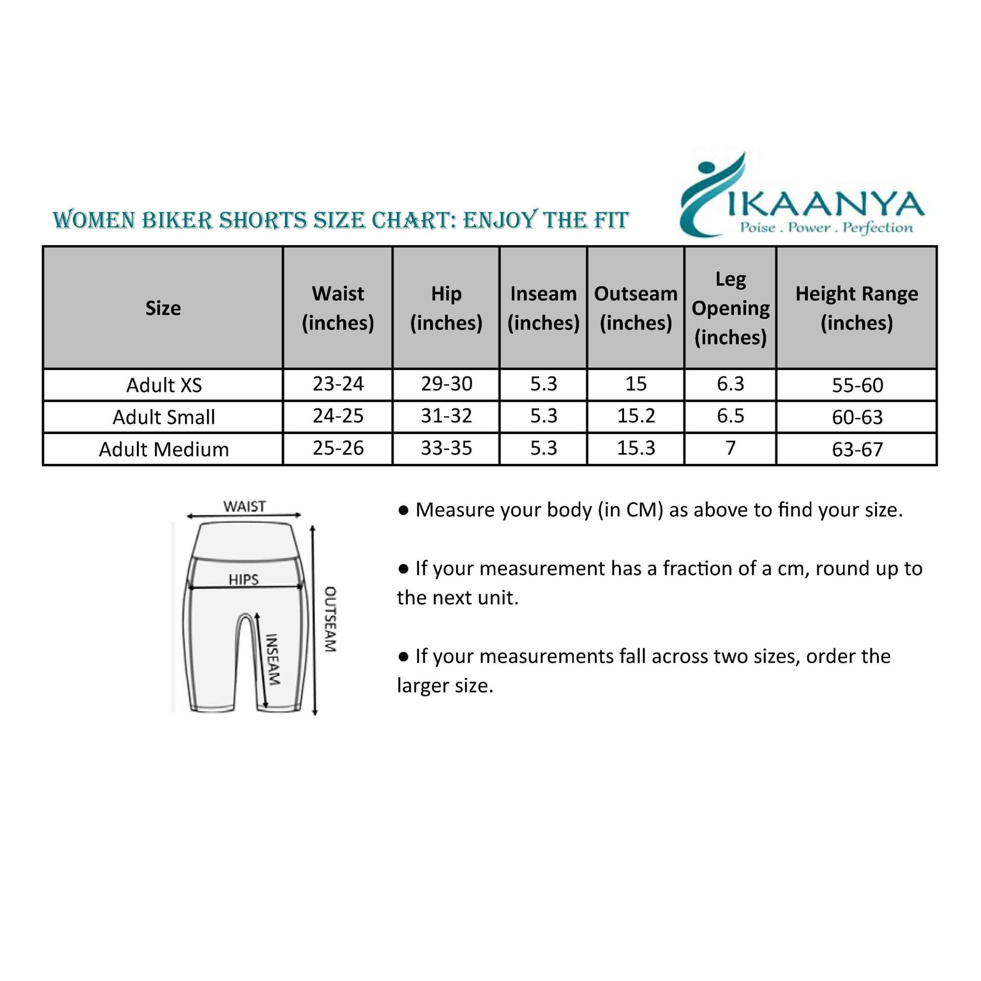 Size chart for Women Biker Shorts