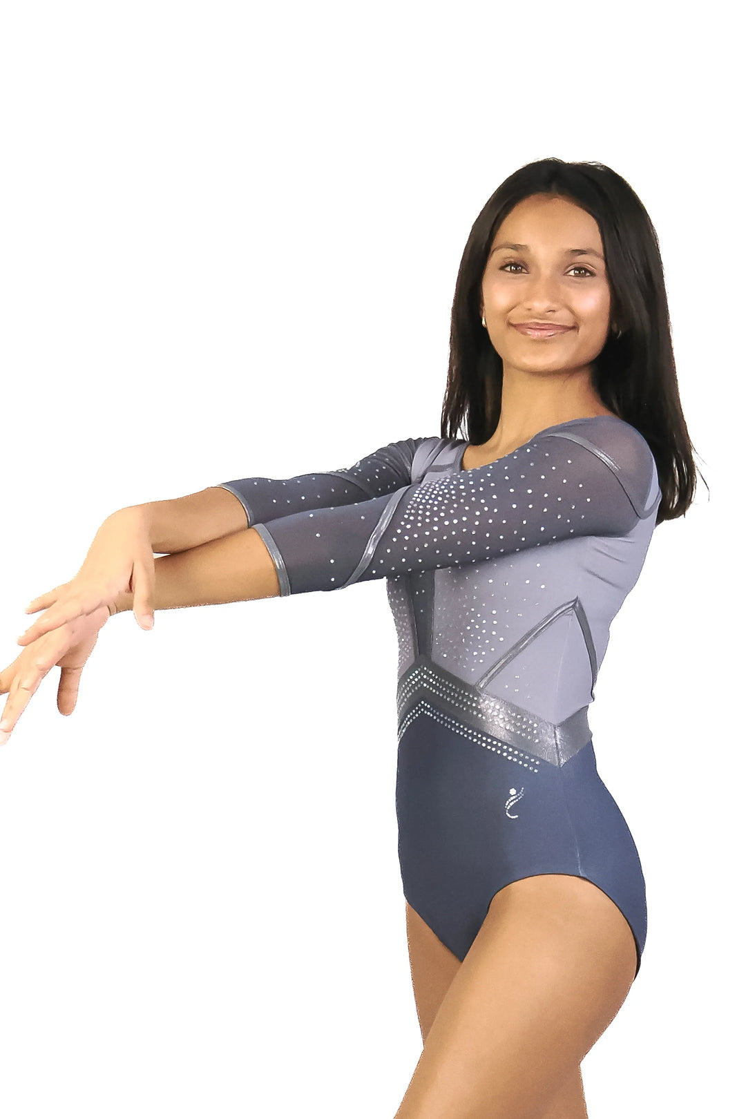 STEEL GLOW| Rhinestone Full Sleeve Leotard