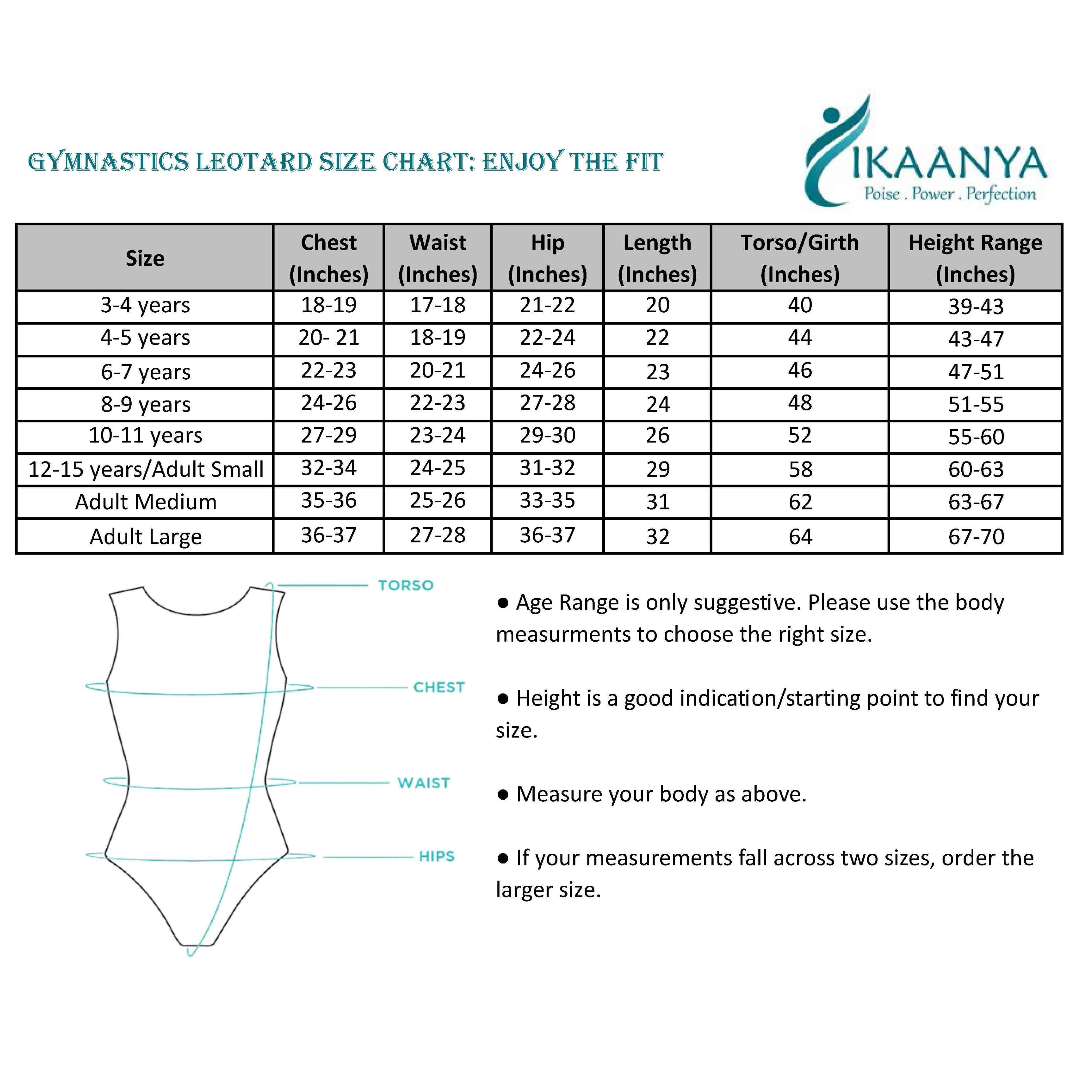 Size chart for LEAF | Printed Leotard