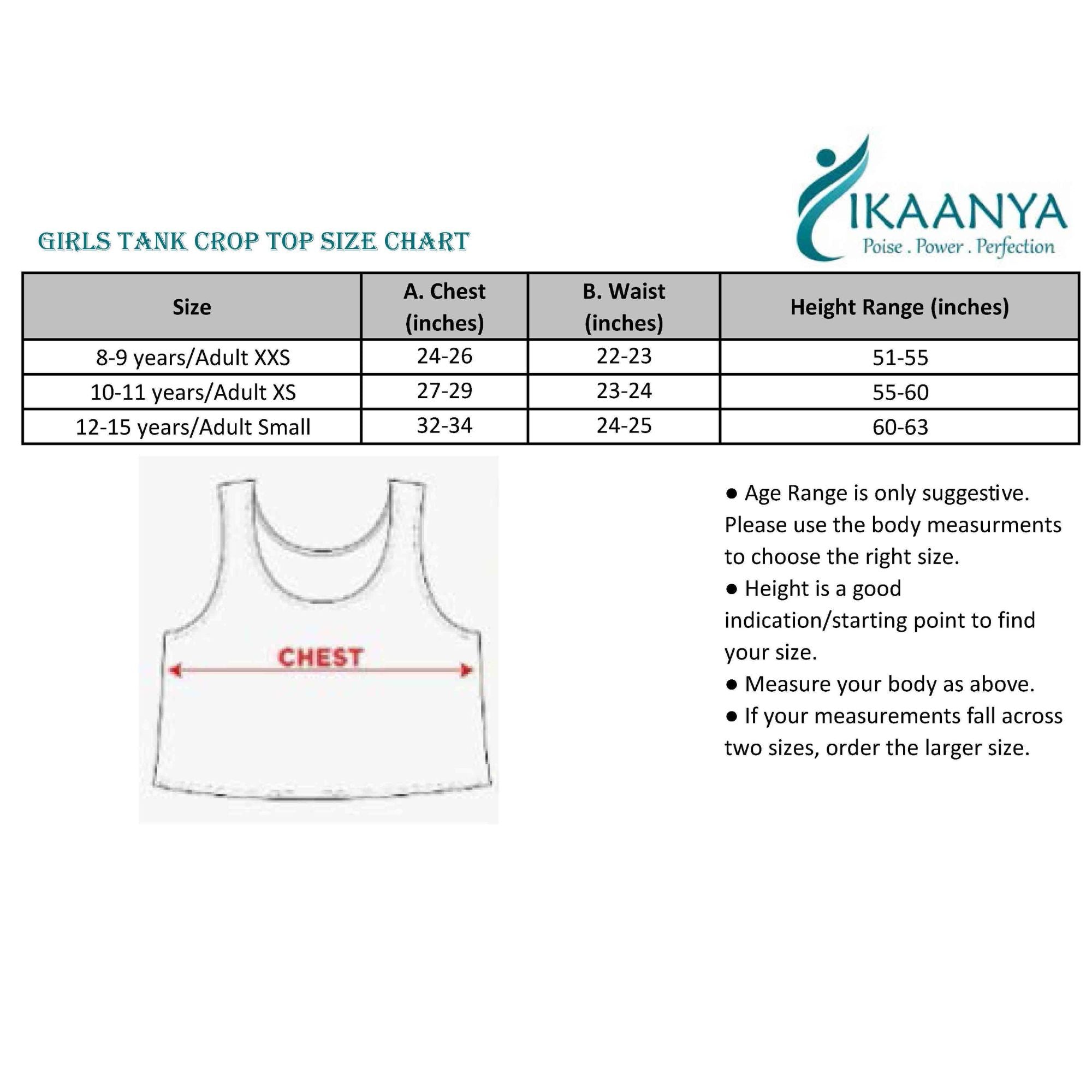 Size chart for Crisscross Tank Bralette