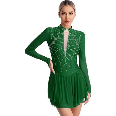 Performance Rhythmic dance Dress with Sheer Sleeves