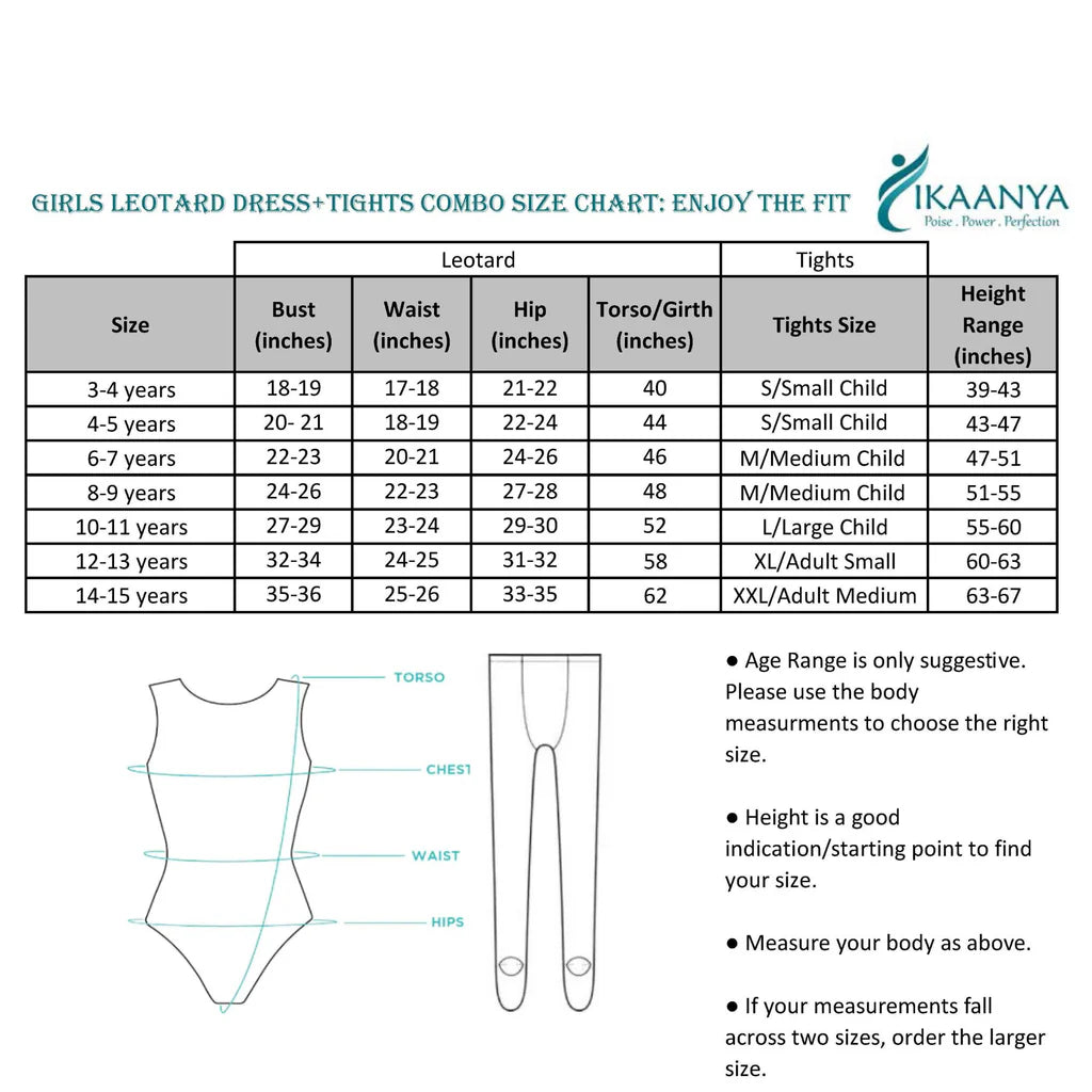 Size chart for Combo - Fluff Leotard Dress and Convertible Tights - Lavender