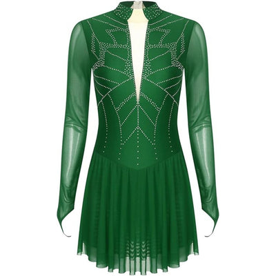 Performance Rhythmic dance Dress with Sheer Sleeves