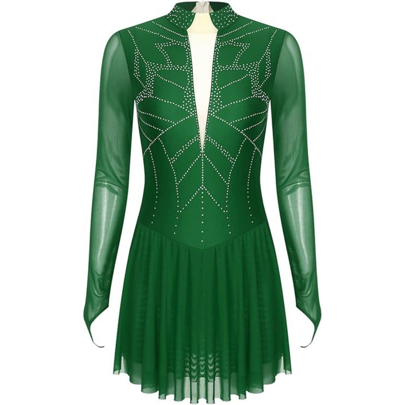 Performance Rhythmic dance Dress with Sheer Sleeves