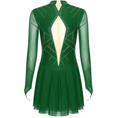 Performance Rhythmic dance Dress with Sheer Sleeves