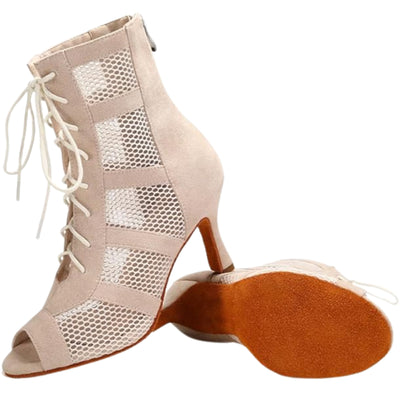 Women Latin Lace-up Boots Dance Heels