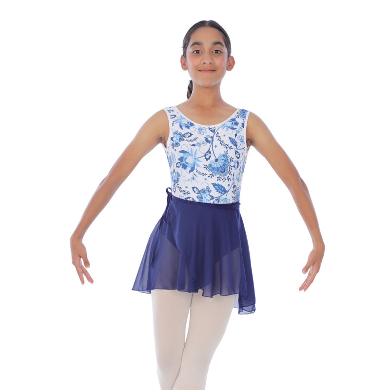 Navy Garden Elegance Leotard with Elastic Band Skirt