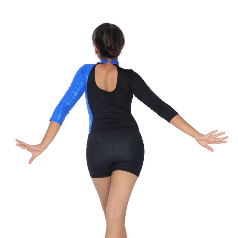 Long Sleeves Color Block Leotard with Shorts