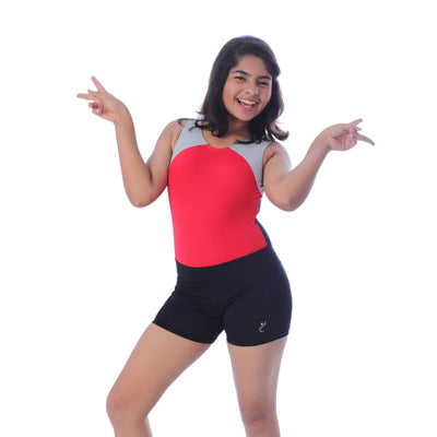 Crimson Power Leotard with Shorts