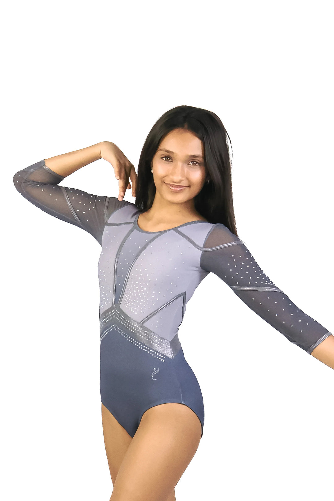 STEEL GLOW| Rhinestone Full Sleeve Leotard
