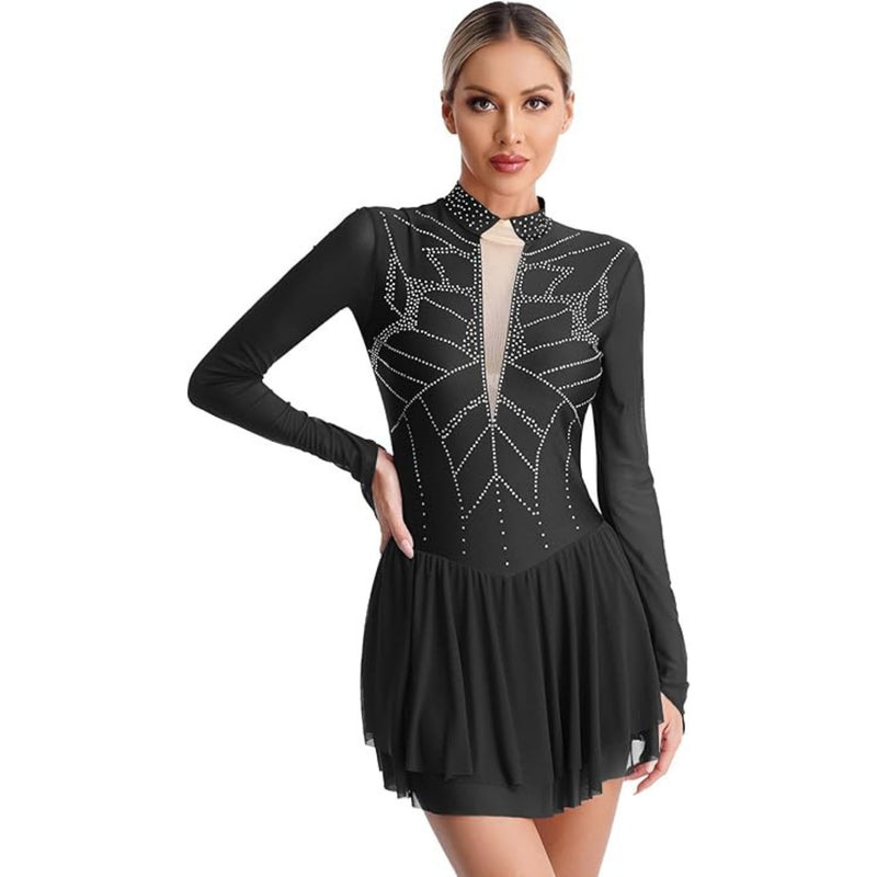 Performance Rhythmic dance Dress with Sheer Sleeves