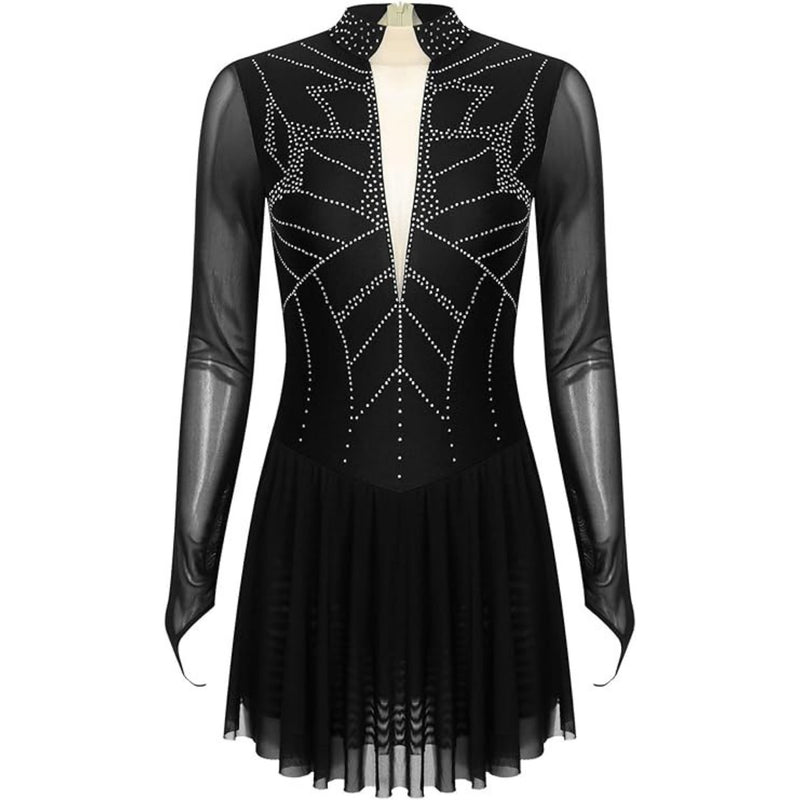 Performance Rhythmic dance Dress with Sheer Sleeves