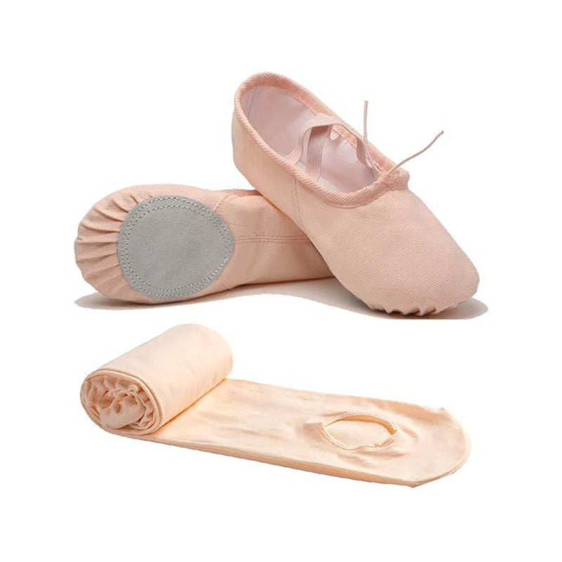 Combo - Unisex Split Sole Ballet Canvas Flats/Shoes + Ultra Soft Convertible Tights for Ballet