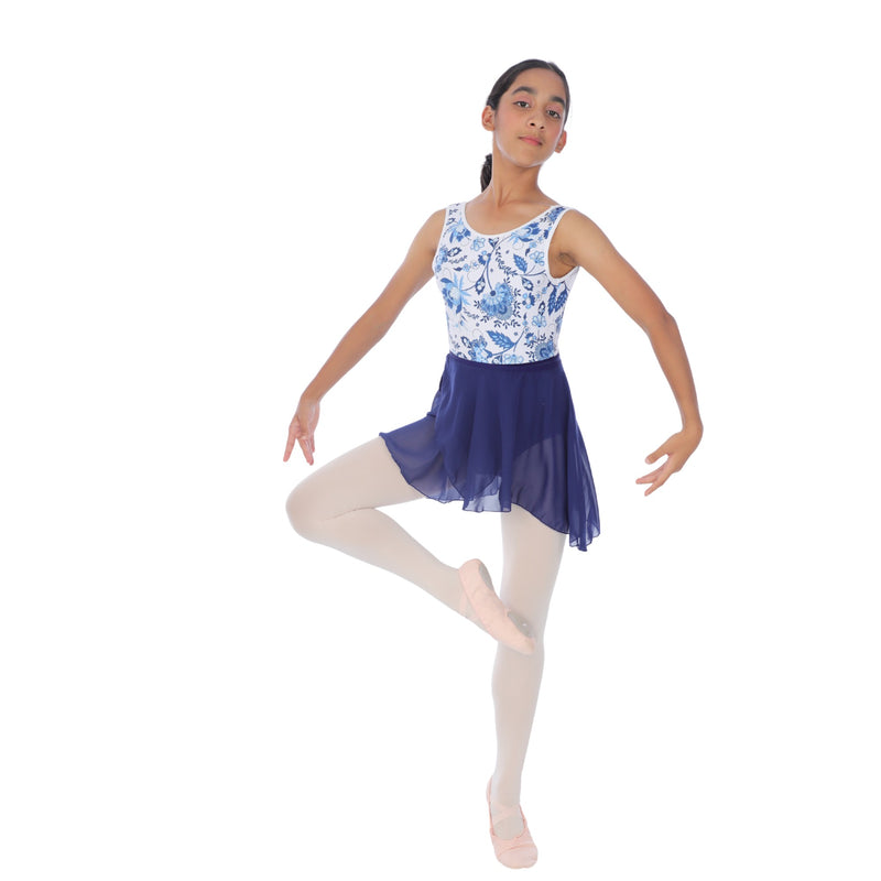 Navy Garden Elegance Leotard with Elastic Band Skirt