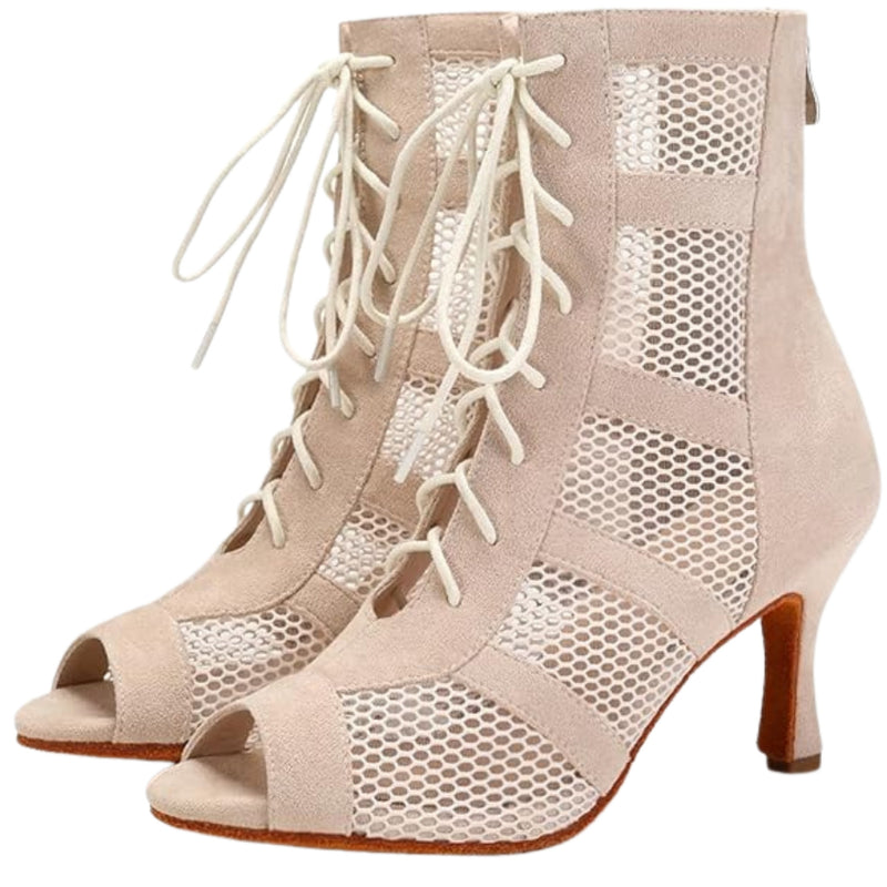 Women Latin Lace-up Boots Dance Heels