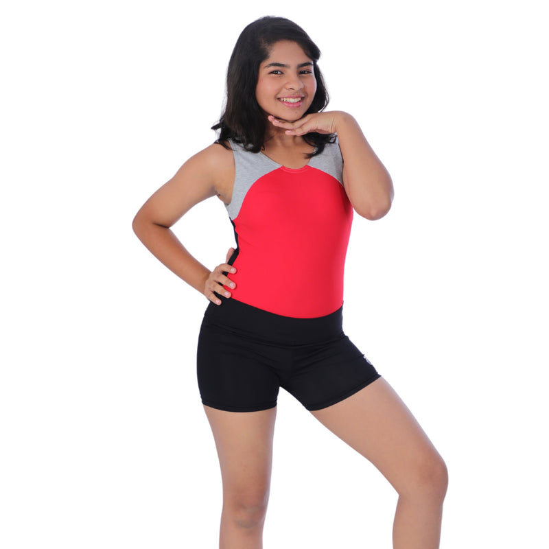 Crimson Power Leotard with Shorts