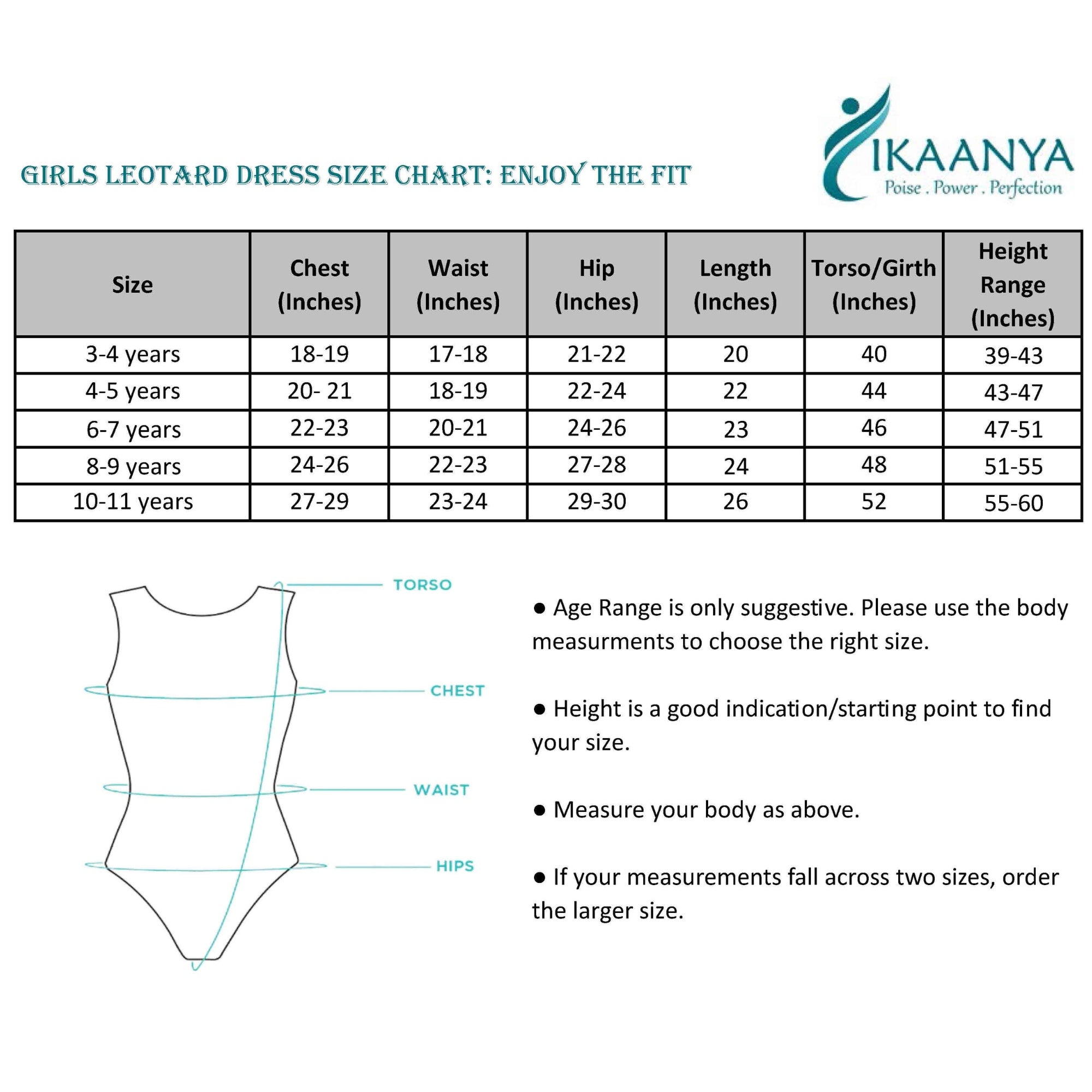Size chart for Flutter Sleeves Sheer Ballet Leotard dress