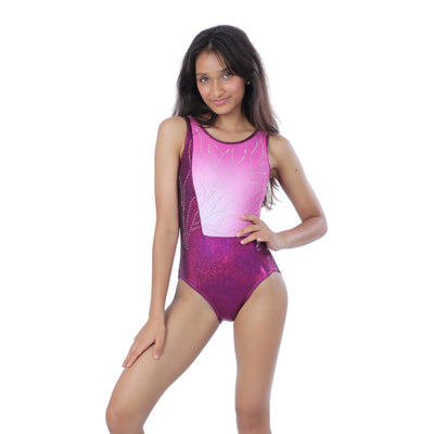 Metallic Megenta Embellished Gymnastics Leotard