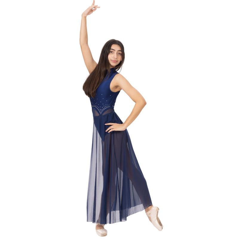 Rhinestone Mesh long skirt Lyrical Dance Dress