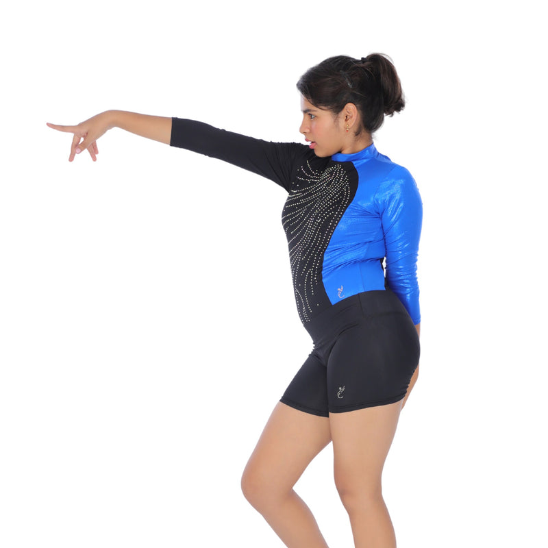 Long Sleeves Color Block Leotard with Shorts