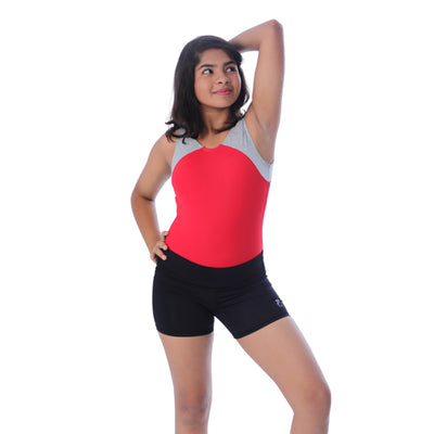 Crimson Power Leotard with Shorts