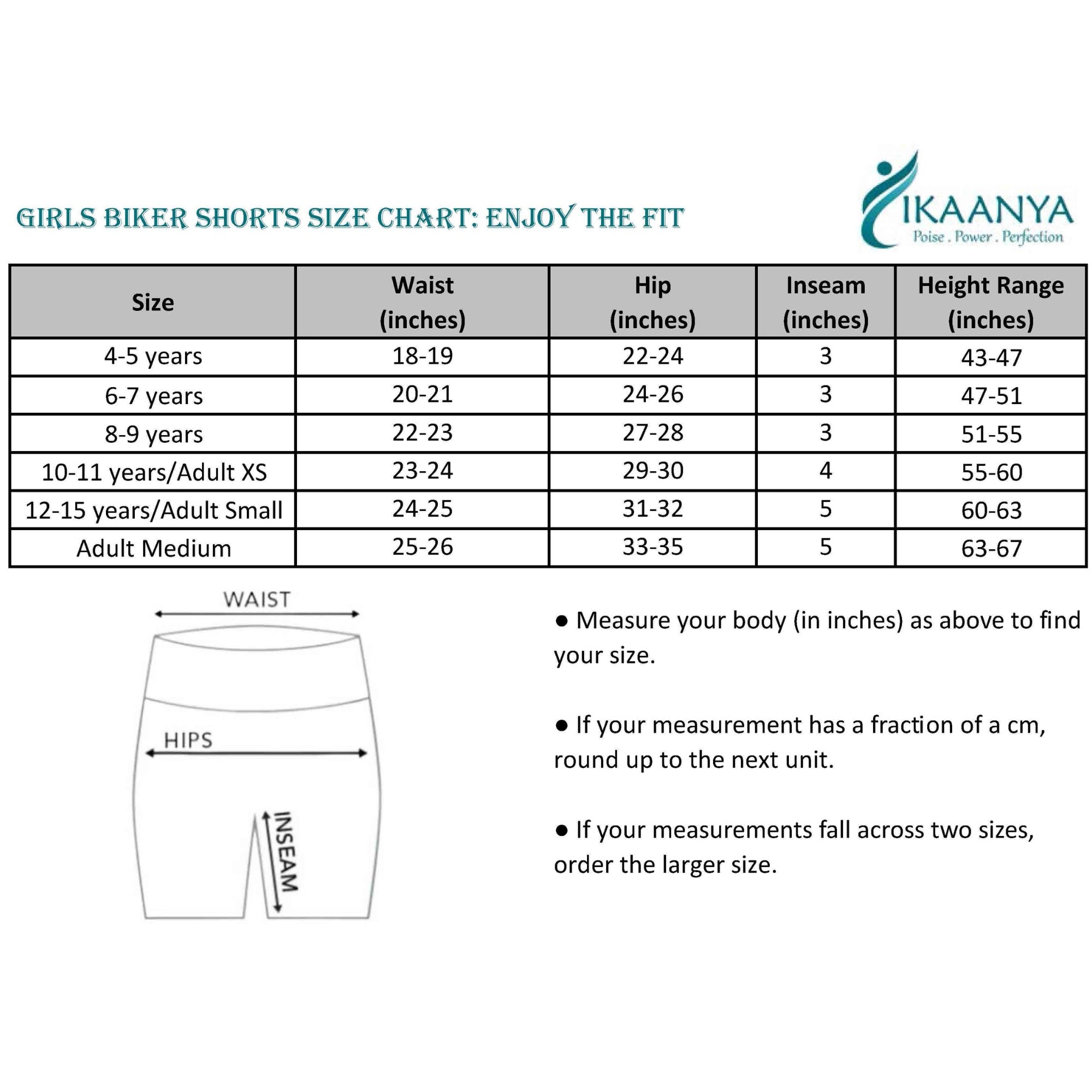 Size chart for Camouflage Shorts