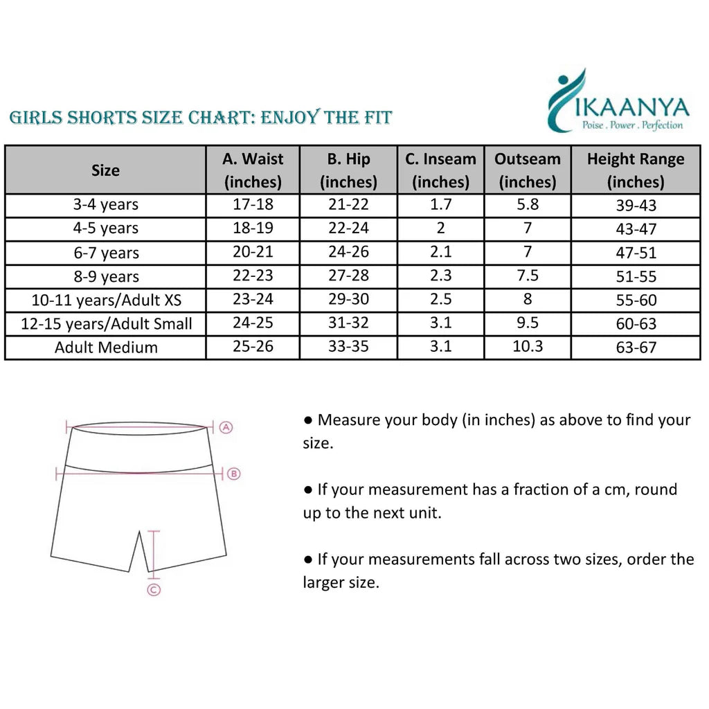 Size chart for Metallic Shorts - Black
