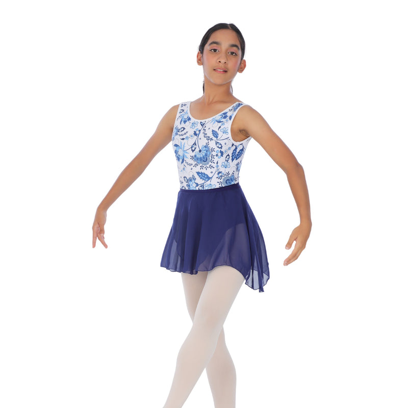 Navy Garden Elegance Leotard with Elastic Band Skirt