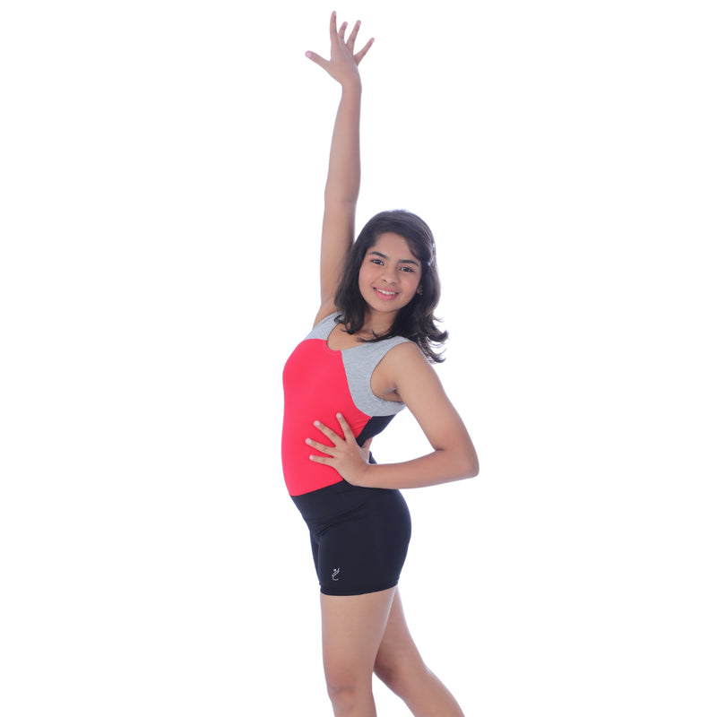 Crimson Power Leotard with Shorts