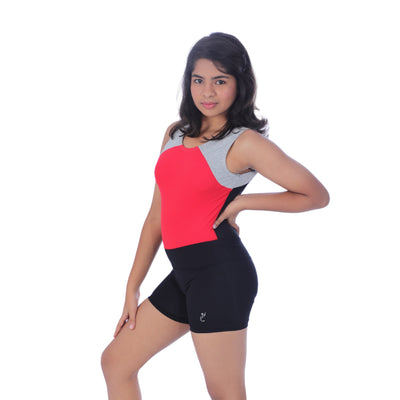 Crimson Power Leotard with Shorts