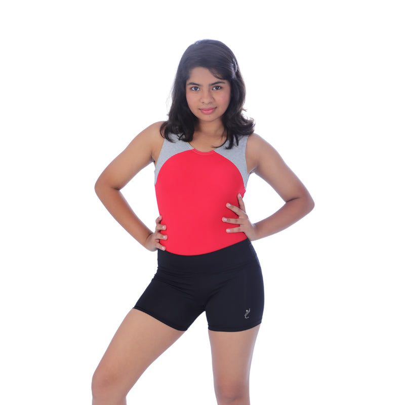 Crimson Power Leotard with Shorts